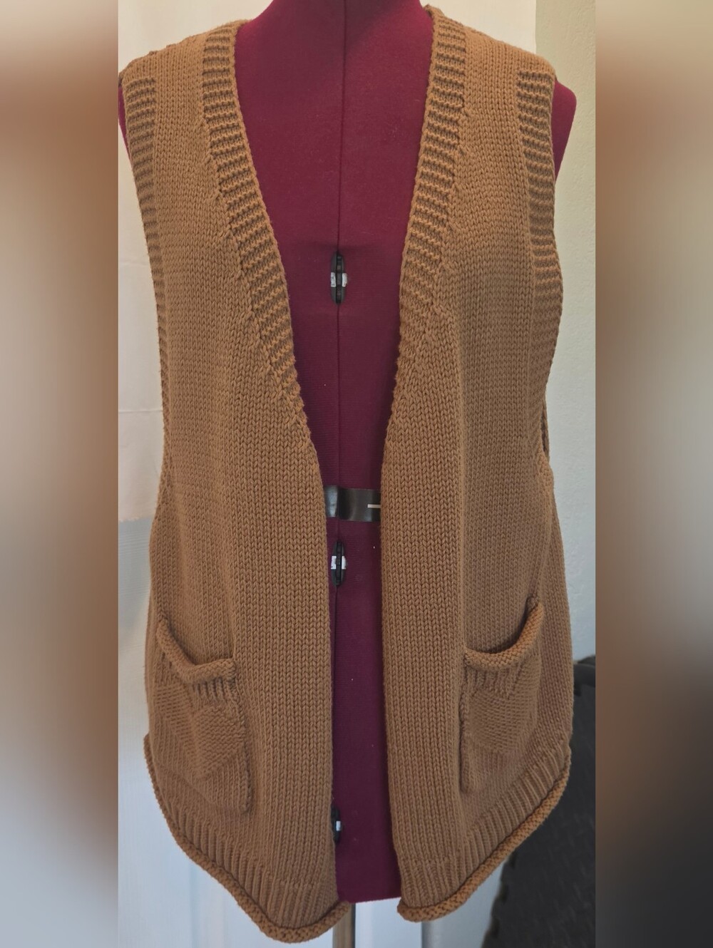 FRNCH gingerbread open-front knit vest Librarian Chic Academia